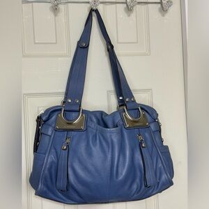 b. Makowski 100% Leather Blue and Silver Shoulder Bag Purse